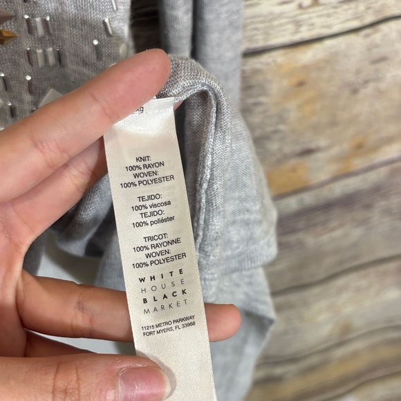 White House Black Market Sweater M Medium Studded Embellished Split Back Gray - Picture 7 of 8